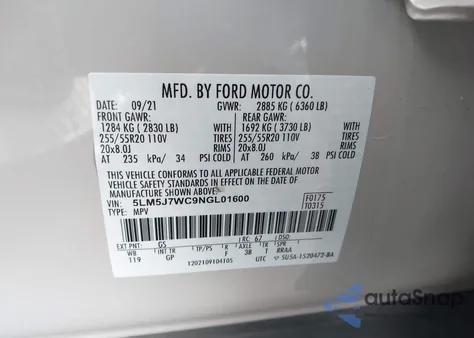 2022 Lincoln Aviator Reserve z USA, uszkodzony, nr VIN 5LM5J7WC9NGL01600